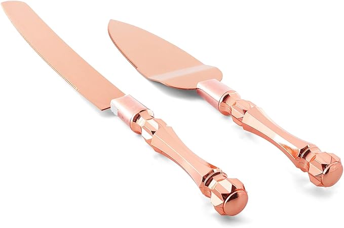 Homi styles Wedding Cake knife and Server Set | Elegant Rose Gold Color Premium 420 Stainless Steel
