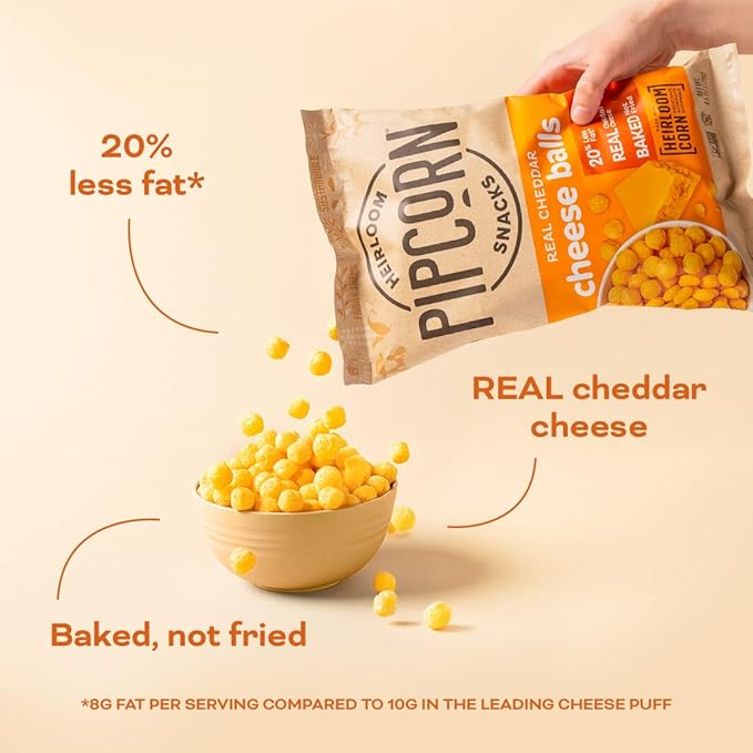 Heirloom Puffed Snacks Variety Pack by Pipcorn - 1oz 24pk - with Cheddar Cheese Balls, Honey BBQ