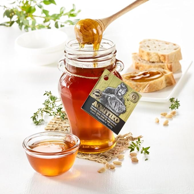Aoritiko Pure Cretan Mountain Honey | Greek Honey | 100% Natural, Wildflower & Herb-Infused, Rich