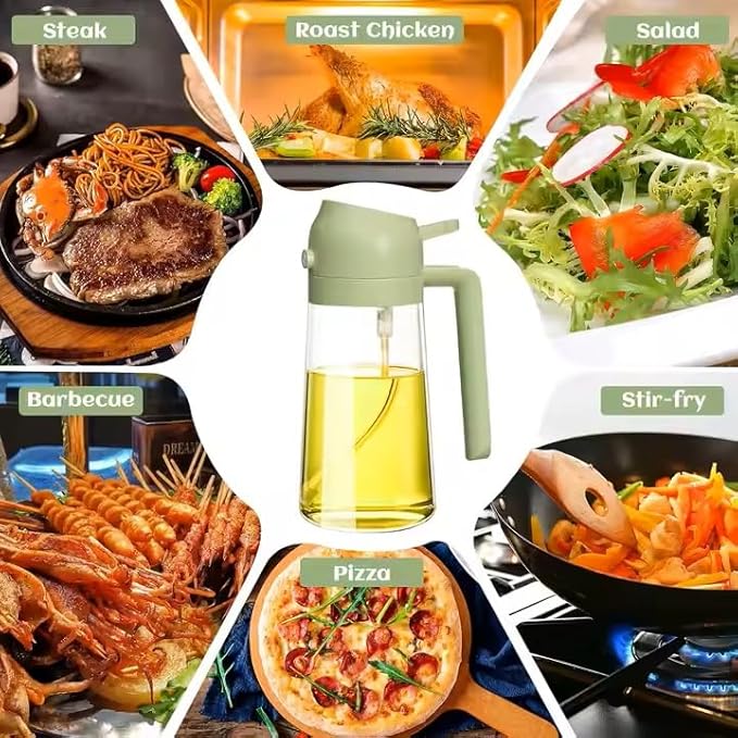 Oil Sprayer for Cooking 2 in 1, 470ml/16oz, Oil Spray & Dispenser Glass Bottle, Food-grade material