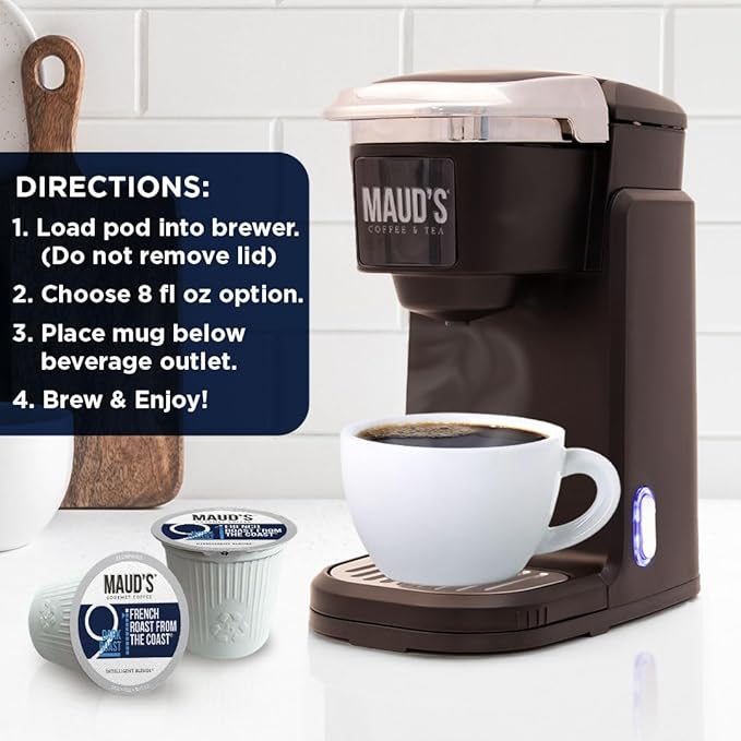 Maud's French Roast Coffee Pods 18 ct, Dark Roast Coffee in Recyclable Single Serve Pods – 100%