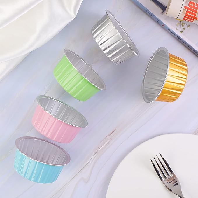 EUSOAR Cupcake Liners for Baking, 50pcs 5oz Muffin Liners, Disposable Foil Ramekins, Dessert