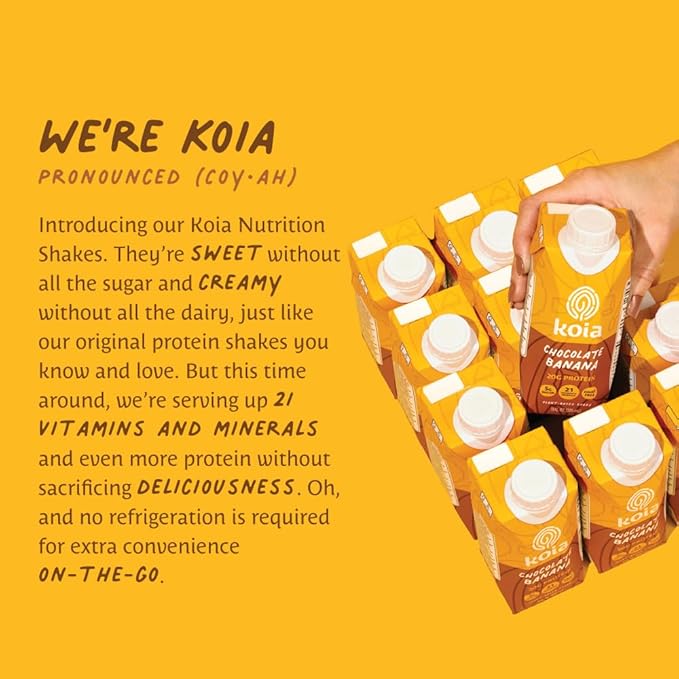 Koia Plant Based Protein Shake, Chocolate Banana, 20g Protein, 5g Sugar, 6g Prebiotic Fiber, 21