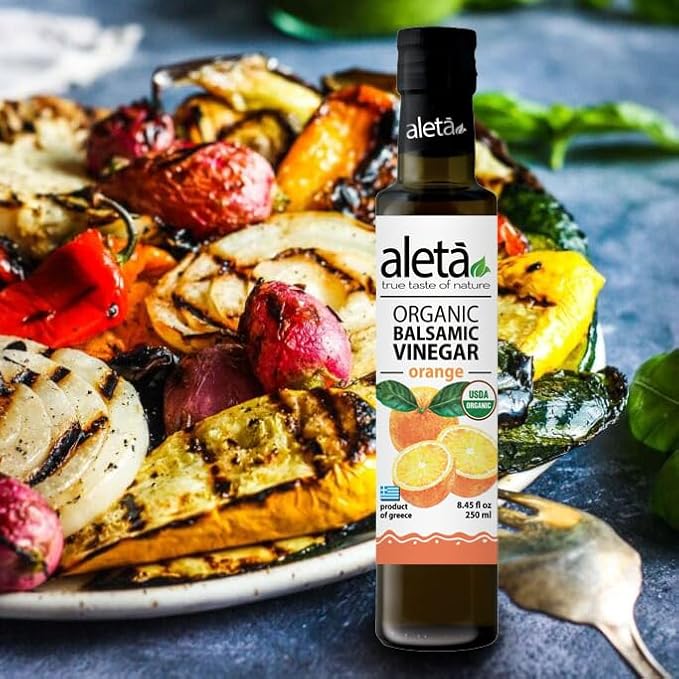 Aleta Farms Balsamic Vinegar, Greek Organic Orange Infused Aged Balsamic Vinegar, USDA Organic