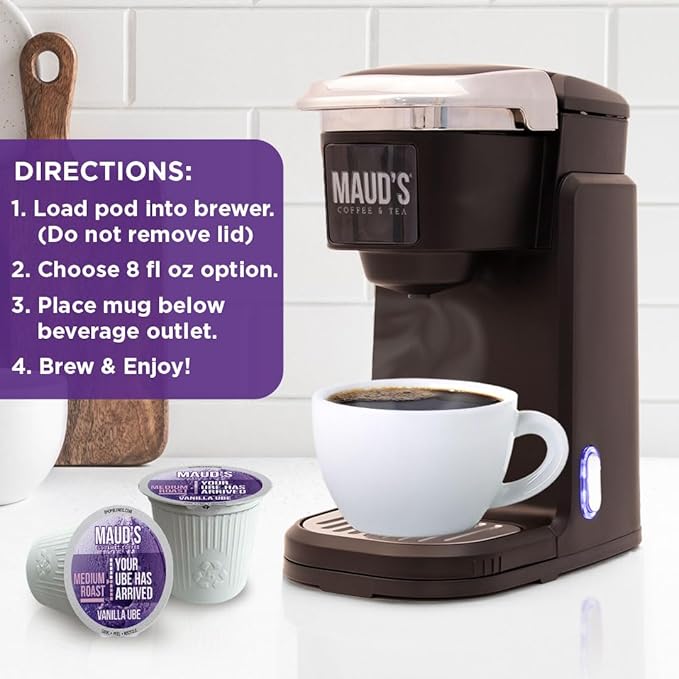 Maud's Vanilla Ube Flavored Coffee Pods, 18 ct, Medium Roast Flavored Coffee in Recyclable Single