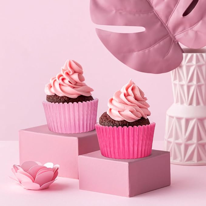 Whaline 600Pcs Pink Cupcake Liners Pink Cupcake Wrappers Disposable Paper Baking Cups 3 Styles