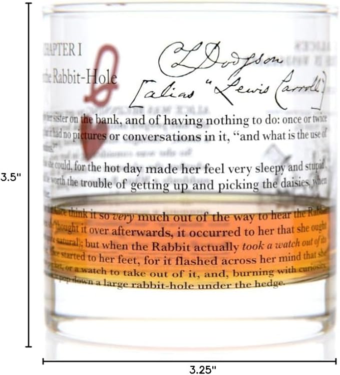 Well Told Classic Literature Rocks Glass - Alice's Adventures in Wonderland by Lewis Carroll - Old