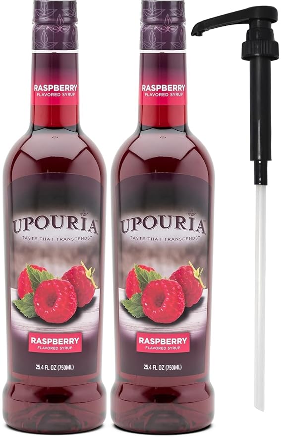 Upouria Raspberry Syrup Flavoring, 100% Vegan, Gluten-Free, Kosher, 750ml bottle (Pack of 2) with 1