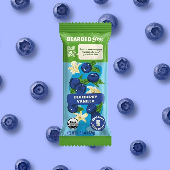 Bearded Brothers, Organic Vegan Protein Energy Bars, Blueberry Vanilla (12 Pack) - Gluten Free