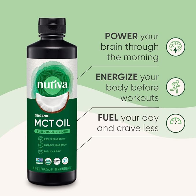Nutiva Organic MCT Oil, Kosher, Keto Friendly, USDA Certified Organic, Non-GMO, 16 Fluid Ounce