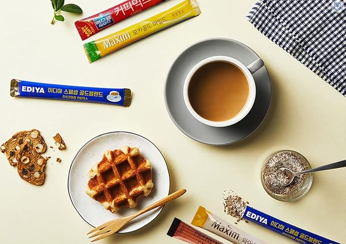 Korean 3 in 1 Instant Coffee Mix Variety Sample Packets-16 Sticks of 4 Different Flavors.Camping or