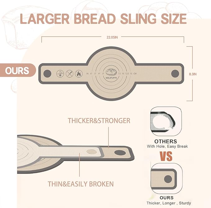 Silicone Bread Sling, Easy Clean Reusable Baking Mat With Extra Long Handles for Dutch Oven