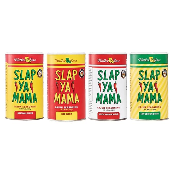 Slap Ya Mama Cajun Seasoning Variety Pack - 8 oz Cans, Original, Hot, White Pepper & Low Sodium
