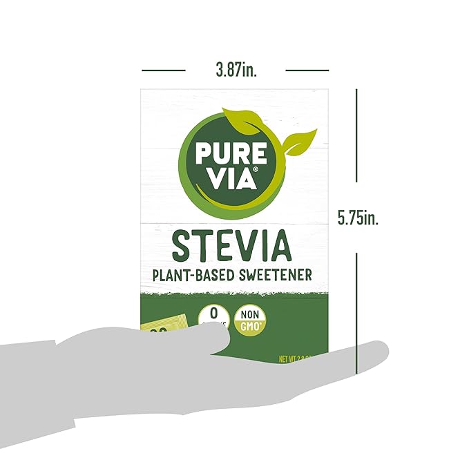 PURE VIA Stevia Sweetener Packets, Sugar Substitute, Natural Sweetener, Erythritol Free, Zero