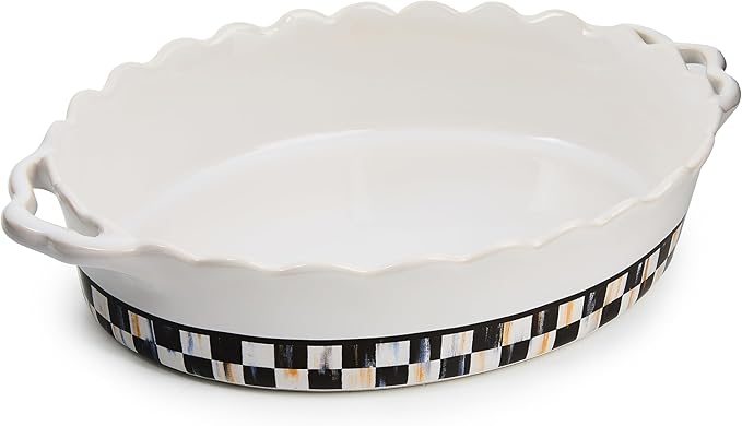 MACKENZIE-CHILDS Everyday Oval Casserole Baker, Cute Oven Baker, Medium, Black-and-White Courtly
