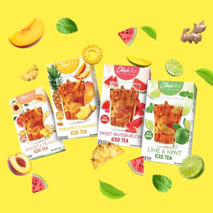 Olinda Pineapple and Mango Iced Tea Bags Herbal Cold Brew Organic Black Tea Refreshing Summer Drink