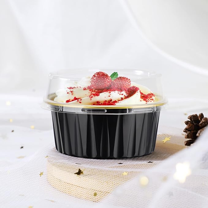 EUSOAR Disposable Creme Brulee Ramekins, 60pcs 5oz Cupcake Liners with Lids Aluminum Foil Baking