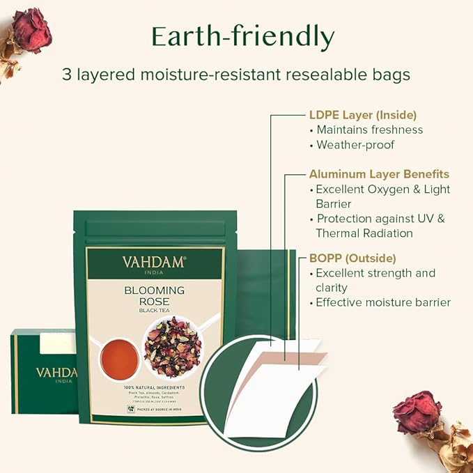 VAHDAM, Blooming Rose Black Tea - Premium Black Tea with Rose Petals (3.5oz) DELICIOUS & AROMATIC