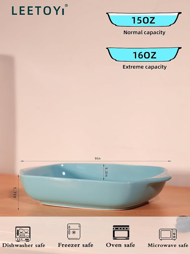 LEETOYI Ceramic Small Baking Dish, Porcelain 2-Piece Rectangular Bakeware with Double Handle