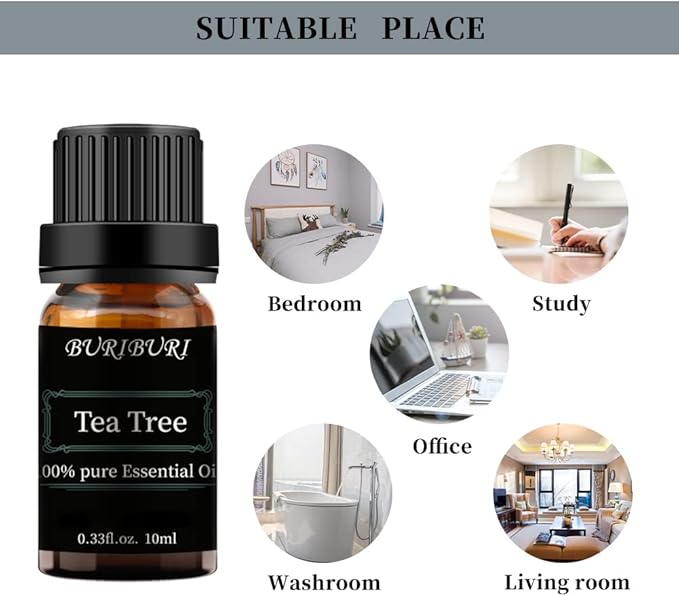 BURIBURI Tea Tree Essential Oil, 100% Pure, Undiluted, Natural Tea Tree Oil Aromatherapy Essential
