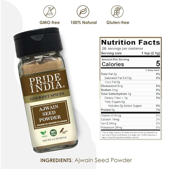 Pride of India – Ajwain Seed Powder – Gourmet Indian Spice – Made from Fresh Carom Seeds – Rich in