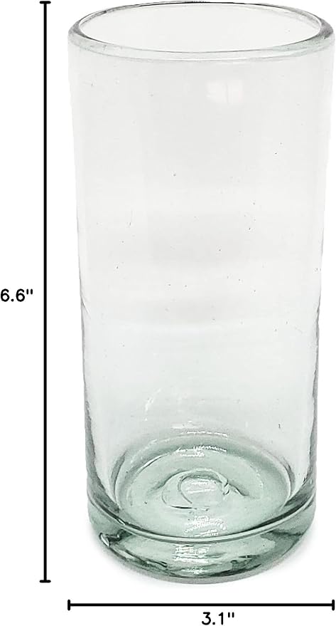 Clear 20 oz Tall Iced Tea Glasses (set of 6), Hand Blown Mexican Glassware, Recycled Glass Drinking