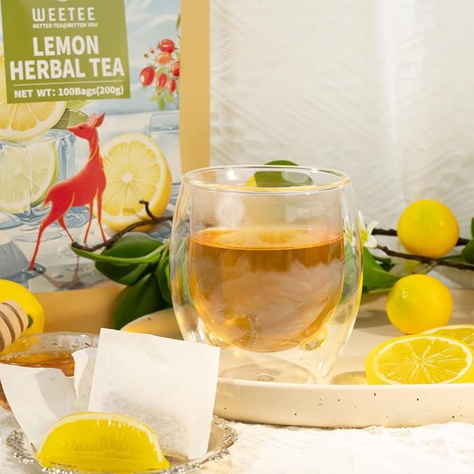 WT WEETEE Lemon Herbal Tea Bags, 2g x 100 Count, Juicy & Refreshing Lemon Flavor, Hot Iced & Cold