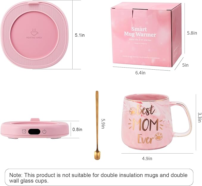 Coffee Mug Warmer & Best MOM Ever Mug Set, Electric Cup Warmer for Desk Office Home, Beverage