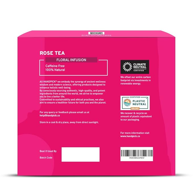 HANDPICK, Rose Buds Herbal Tea Bags - 50 Count | Caffeine Free Tulsi Tea with Chamomile & Rose