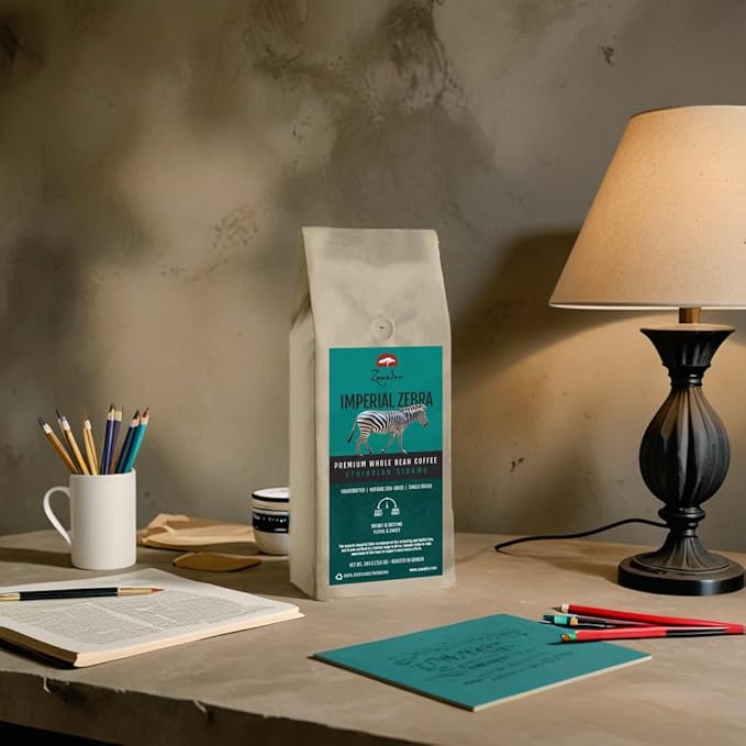Whole Bean Coffee Imperial Zebra Ethiopian Sidamo 3/4 lb 340 grams