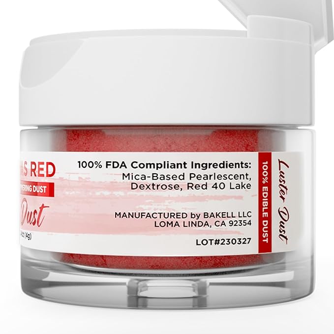 Luster Dust - Christmas Red (4g 1x Jar) | Edible Vegan Dust & Paint for Cake Decorating, Ice Cream