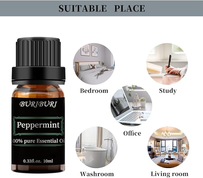 BURIBURI Peppermint Essential Oil 100% Pure, Undiluted, Natural, Organic Aromatherapy Mint