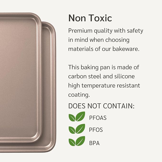 Nonstick 9x13 inch Quarter Baking Sheet Set of 2 | PFOA & BPA Free Non Toxic 13x9 inches Cookie