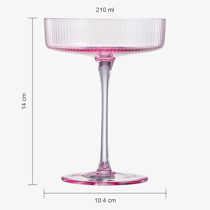 Khen Ribbed Vintage Art Deco Coupe Glasses - Martini, Champagne & Cocktail Ribbed Glasses 8oz |