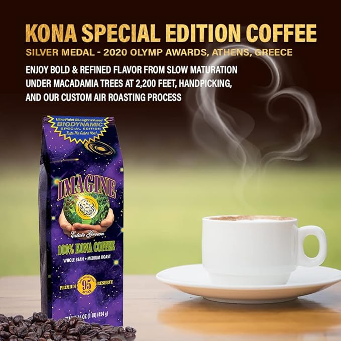 Imagine Kona UltraViolet Blu Light Infused Biodynamic Special Edition | Organic Whole Coffee Beans