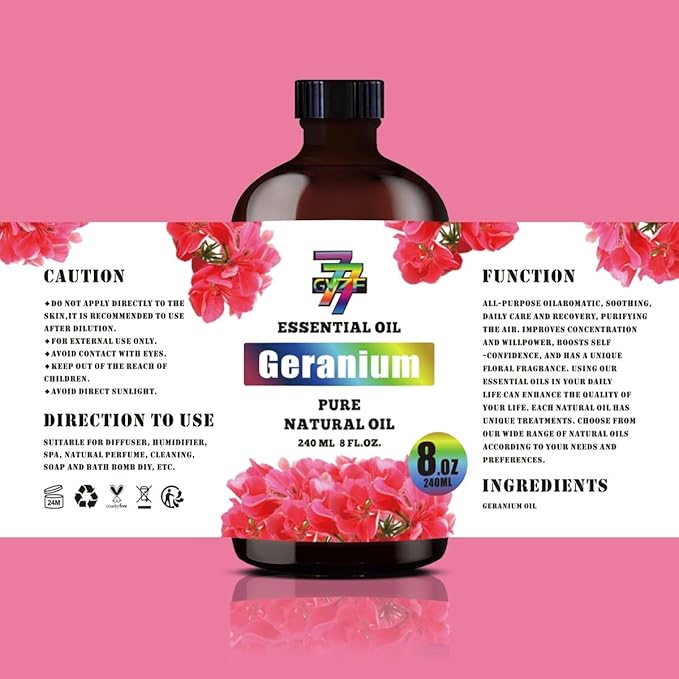Geranium Essential Oil (8 oz / 240 ml) ??Geranium Oils for diffusers, humidifiers, Home Baths