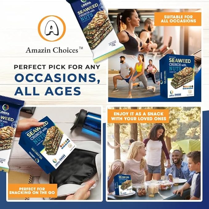 Seaweed Crunch with Nuts Classic Taste??Amazin Choices Vegan Snack Bars with Cashews, Almonds &