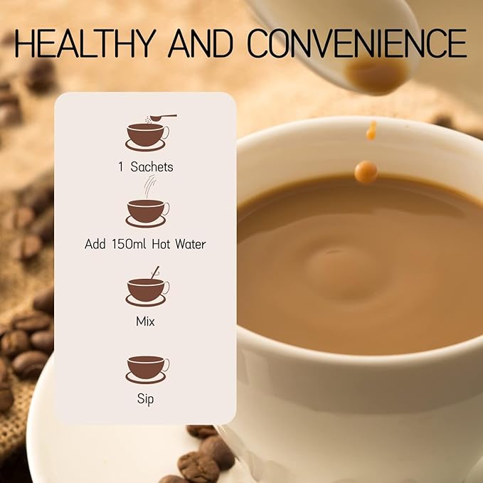 GANOHERB 7 in 1 Mushroom Coffee Mix, Instant Latte Coffee Blend Nootropic Cafe Complex with Reishi