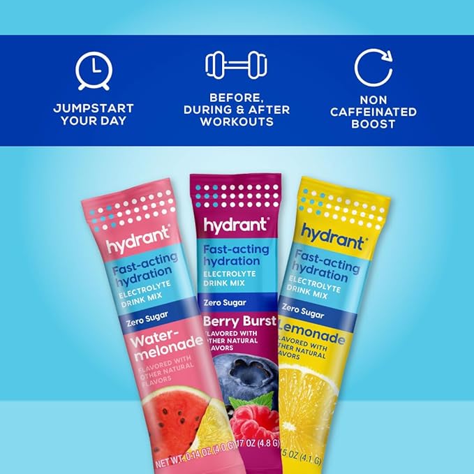 Hydrant Hydrate Zero Sugar, Individual Hydration Electrolyte Powder Stick Packets with Zero Sugar