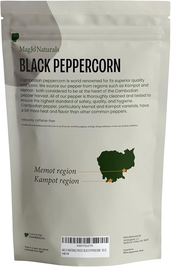 MagJo Naturals Black Peppercorn (whole), Exclusive Cambodian Memot Black Pepper