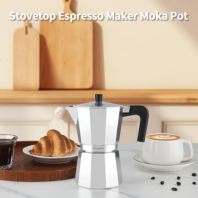 Mongdio Stovetop Espresso Maker Moka Pot, Stove Top Cuban Coffee Maker, Italian Greca Mocha Pot, 6