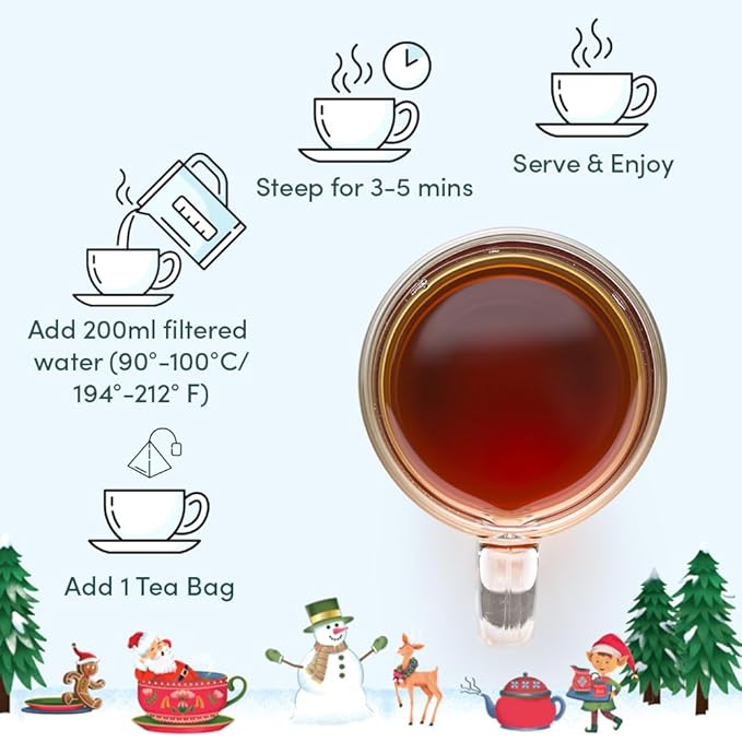 VAHDAM, Merry Christmas Tea Gift Set (9 Individually Wrapped Tea Bags) Limited Edition -Gluten
