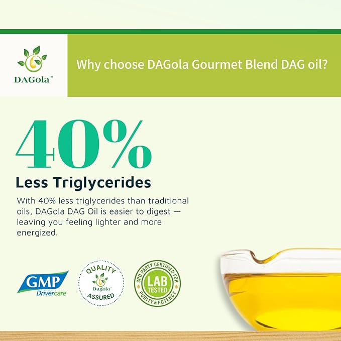 DAGola Gourmet Blend Olive Oil - Keto-Friendly, 50% EVOO & 50% Olive DAG, 40% Less Triglycerides