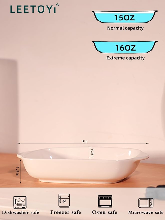 LEETOYI Ceramic Small Baking Dish 7.5-Inch Set of 4, Rectangular Bakeware with Double Handle