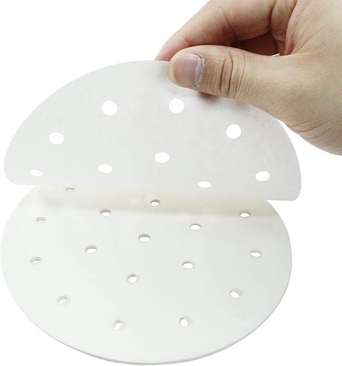 100 Pack 6 Inch Bamboo Steamer Liner - Round Air Fryer Parchment Paper with Holes - White Non Stick
