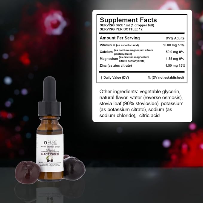 Pure Inventions - Black Cherry Water Infusion Drops - Antioxidants, Vitamin C & Electrolytes