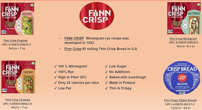 Finn Crisps Rye Crispbread with Caraway 7oz | Thin, Crispy Rye Flatbreads with Caraway | Authentic
