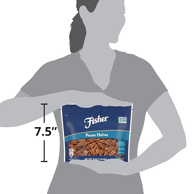Fisher Chef's Naturals Pecan Halves 1 Lb Resealable Bag, Unsalted Raw Nuts for Cooking, Baking &