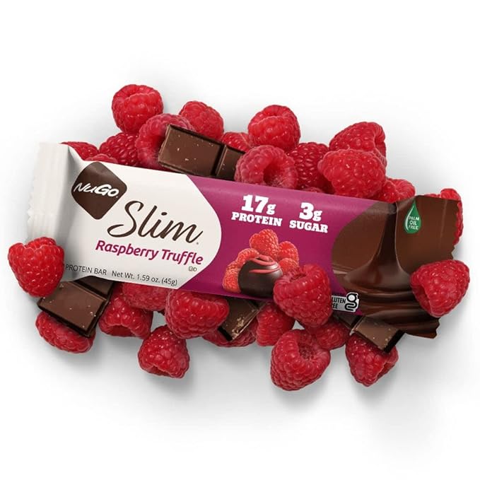 NuGo Slim Dark Chocolate Raspberry Truffle, 17g Protein Bar, Gluten Free, Non-GMO, Kosher, Keto