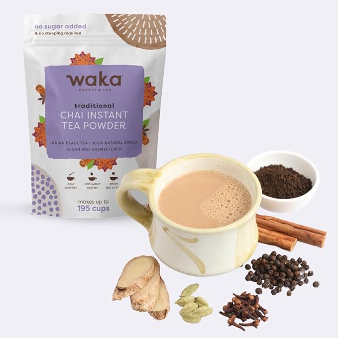 Waka Traditional Chai Tea Powder Mix - Chai Tea Concentrate Sugar Free. Pure Leaves from India